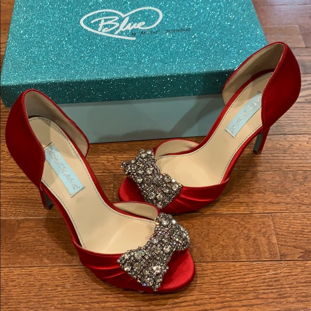 Betsy Johnson Red Satin Open Toe Heel size 6.5